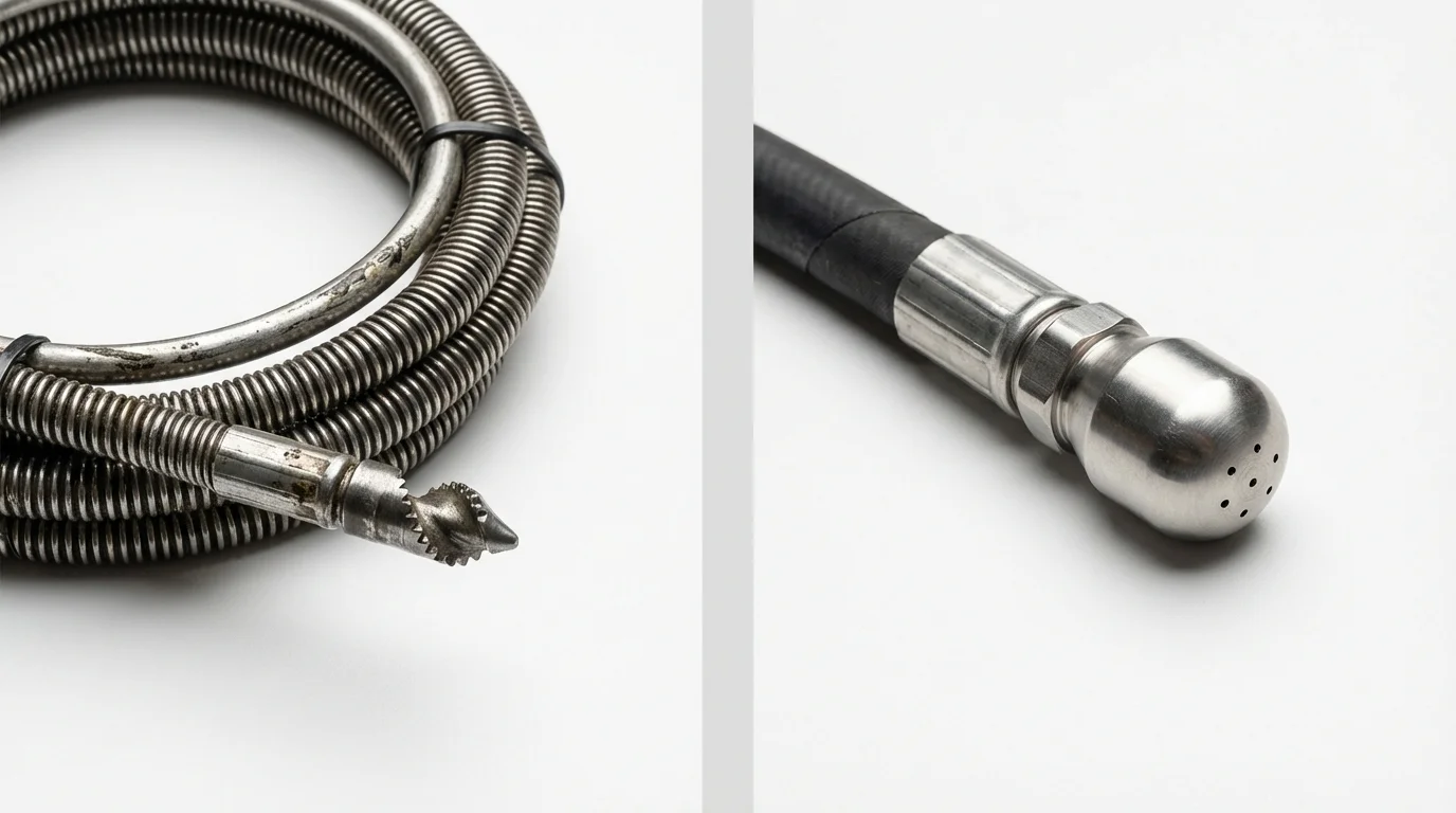 Drain snake cable and hydro jetting nozzle used for drain cleaning in Port Royal, SC