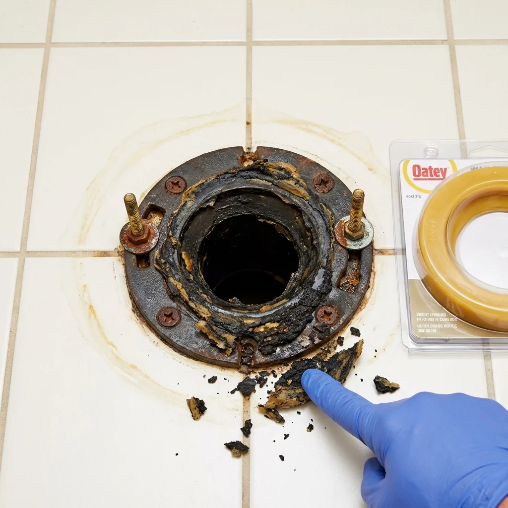 Failed wax ring showing water seepage at the base of a toilet in a Port Royal, SC home